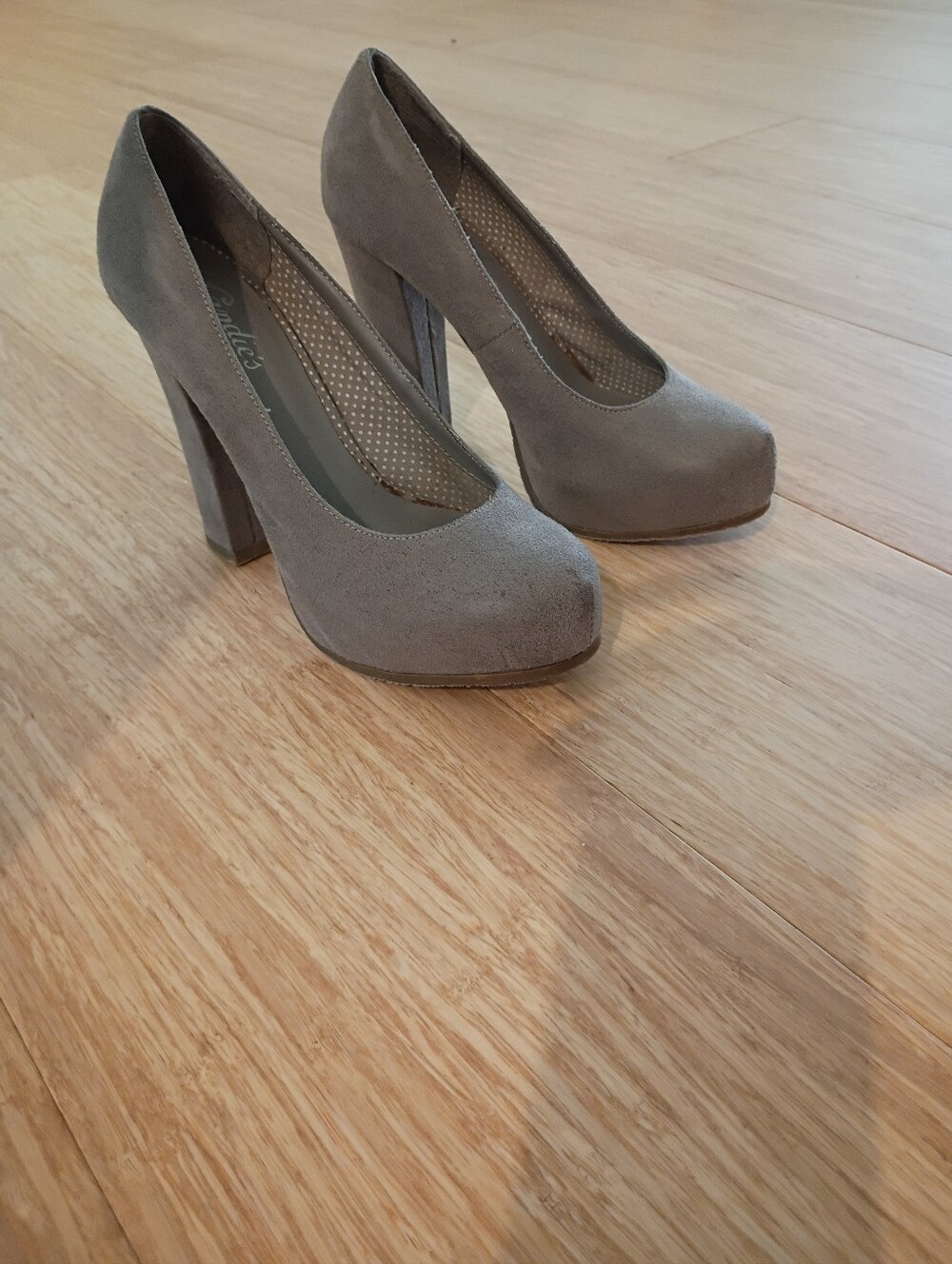 Candie's Taupe Suede Block Heel Pumps